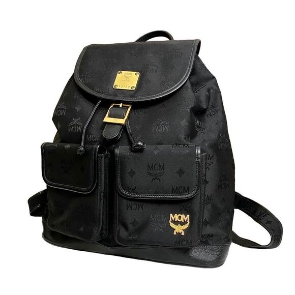 MCM Nylon Leather Backpack Black 💼 Y0130 - Picture 2 of 16